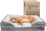 Furhaven Pet Dog Bed - Cooling Gel Memory Foam Velvet Waves Perfect Comfort Traditional Sofa-Style Living Room Couch Pet Bed with Removable Cover for Dogs and Cats, Granite Gray, Jumbo