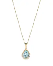 Bloomingdale's Fine Collection Aquamarine & Diamond Pear Halo Pendant Necklace in 14K Yellow Gold, 16