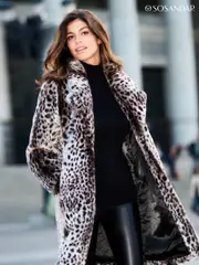 Sosandar Brown Cheetah Print Faux Fur Coat (N60508) | $381