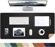 AFIING Leather Desk pad Protector, Large Desk mat with Natural Cork & PU Leather,Mouse pad,Non-Slip Office Desk Mat,Waterproof Desk Writing Pad for Office and Home (35in*17in, Black)