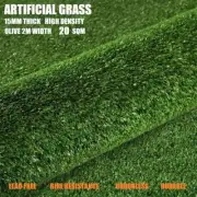 20SQM Artificial Grass Synthetic Grass Plastic Turf Fake Plant Lawn 15mm Olive