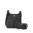 Baggallini Womens On Track Zip Crossbody With Rfid Phone Wristlet Handbag, Black