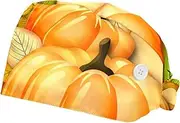 [WOSHJIUK] Working Hat 2 Pack Scrub Caps for Women,Thanksgiving Pumpkins Leaves,Tie Back Cap Adjustable Scrub Hat