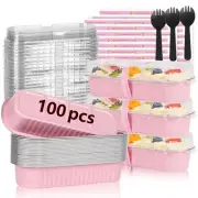 100 Pack Mini Loaf Pans with Lids and Spoons Sealing Sticker, 6.8oz Mini Cake...