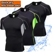 Men's Compression Armour Base Layer Top Short Sleeve Thermal Gym Sports T-Shirt