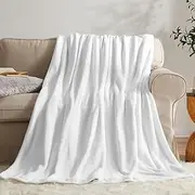 KMUSET Fleece Blanket Throw Size White Lightweight Super Soft Cozy Luxury Bed Blanket Microfiber