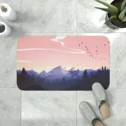 Pink Mountain Pine Forest Landscape Memory Foam Bath Mat