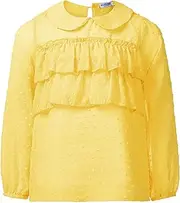 [Kukume] Little Girls Chiffon Blouses Kids Long Sleeve Shirt Peter Pan Ruffle Neck Tank Tops