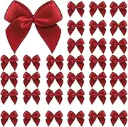 Mini Satin Ribbon Bows Flowers Red Craft Satin Ribbon Bows 1 Inch Pre-Tied Small Christmas for Flowers Appliques DIY Craft for Sewing Scrapbooking Wedding and Gift (100pcs)