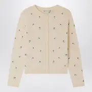 [Bonpoint] Vanilla-coloured Feli cardigan with embroidered cherries 12 Y White