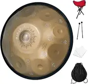 GLADFRESIT Handpan, 18 inches, 9 notes, 440Hz, G minor, comes with handpan stand, handpan bag, two beaters, and dust cloth.（9-440hz） (Golden Mandala)