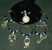 Police Wine Glass Charms Set of 6 Drink Markers THIN BLUE LINE NEW