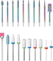 Yakamoz 20Pcs Nail Drill Bits Set, 2.35mm Shank Professional Diamond Cuticle Nail File Bits and Ceramic Acrylic Gel Nail Bit Kit for Manicure Pedicure, Home Salon