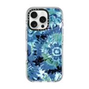 iPhone 16 Pro Clear Case MagSafe Compatible Blue Tie Dye Burst