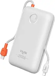 [VIYISI] 30W Ultra Fast Charging Power Bank 20000mAh,Portable Charger USB C with Built-in Cables,Compact Battery Pack Compatible with iPhone 15 14 13 12 11 Samsung S24 S23 S22 Fold 5 Google Pixel(White)