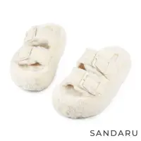 在飛比找momo購物網優惠-【SANDARU 山打努】拖鞋 側扣皮革拼接毛毛厚底鞋(米)