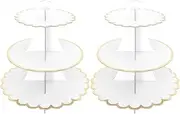 2 Pack Cardboard Cake Stand, 3 Tier Paper Dessert Round Cupcake Holder Tower Disposable Pastry Stand for Birthday, Afternoon Tea,Wedding Party Anniversary Christening Fruit Desserts Display