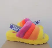 UGG PRIDE RAINBOW FLUFF YEAH SLIDE SHEEPSKIN SLIPPER SANDALS, MEN US 11/ 44 ~NIB