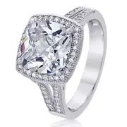 Women Silver Rhodium Plated 5ct Square CZ Exquisite Vintage Style Cocktail Ring