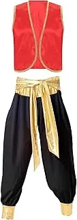 Yhong Men's Arabian Prince Costume Sleeveless Open Front Waistcoat Vest with Harem Pants Halloween Dress-up