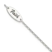 7.5 Inch Sterling Silver Polished Enamel Faith And Cross Bracelet