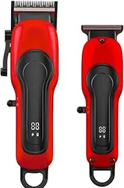 Red,Professional Cordless Hair Clipper and Trimmer Kit for Men, Rechargeable Beard Shaver with LED Display, Cordless Beards Trimmer Haircut Grooming Kit Men Women Barber Kids