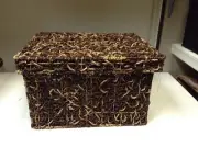Mesh Woven Seagrass Storage Toy Kitchen Bath Basket & Lid 2 Tone Brown 15x11.5x9
