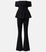 [Self-Portrait] Self-Portrait Off-shoulder peplum crêpe jumpsuit AU 14 black