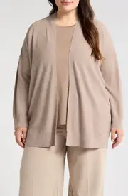 Eileen Fisher Organic Linen & Cotton Cardigan in Cocoa at Nordstrom, Size 2X