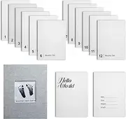 14 Pieces Baby Inkless Milestone Cards,1 Month to 12 Month Hand and Footprint Kit,Dog or Cat Pet Paw Print Kit, Newborn Sign Memory Kit-14 Ink Pad+14 Papers-(Gift Box + Album)
