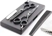Haryali London Black Hairdressers Professional 6 Inch Hairdressing Barber Scissors Set Texturing Thinning Hair Cutting Shears, Comb, Oil Bottle, Cloth and Hair Clipper Comes in Black Case