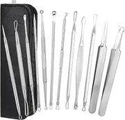 12 Pcs Blackhead Remover Pimple Popper Tool Kit, Blackhead Extractor Tool for Face, Zit Removing for Nose Face Tools with a Leather Bag, Professional Stainless Pimple Acne Blemish Removal Tools Kit