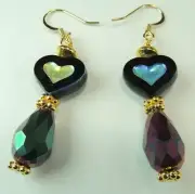 Czech Glass Heart & Briolette Crystal Earrings Handmade Jewelry