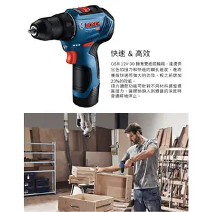 BOSCH 博世 12V 鋰電免碳刷電鑽_起子機 GSR 12V-30 (雙2.0Ah電池)