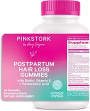 Pink Stork Postpartum Hair Loss Gummies - Biotin with Vitamin E, Pantothenic Aci