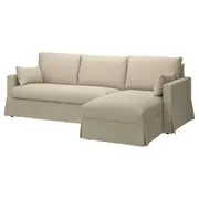 HYLTARP 3-seat sofa w chaise longue, right, Hemmesta light beige