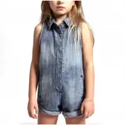One Teaspoon Kid Girls Denim One Piece Sleeveless Romper Size 5 6 Jean Playsuit