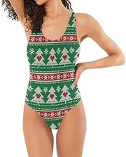[Joitme] Winter Christmas Knitted Pattern Women's Athletic One-Piece Swimsuits, Swimming Suit S-XL