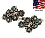 Ottoman Empire Style 10CT Treated Emerald 925 Sterling Silver Bracelet ZB1-4