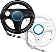 Jadebones 2 Pack Racing Steering Wheel with Wrist Strap for Wii and Wii U Remote Controller (Black+White)
