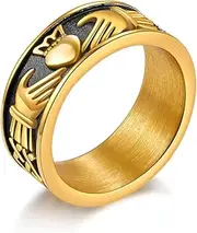 [Joliernelle] Claddagh Rings for Love, Stainless Steel/18K Gold Plated Women Men Wedding Band Rings Jewelry