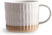 BOSUGE, Soup Cup with Handle, Ceramic Soup Mug Microwave Safe, Cute Breakfast Bowls for Coffee, Dessert,-White-Vertical bar, 14x10x8.5cm, 500ml (Color : A)