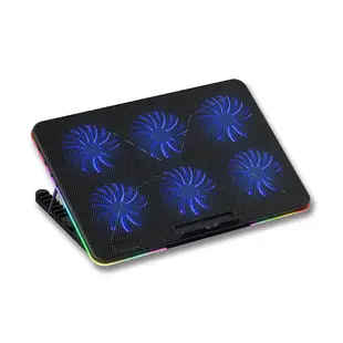 逸奇e-Kit 藍光六風扇靜音七彩炫光雙調節多角度RGB筆電散熱墊 CKT-Y5