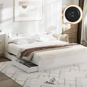 Oikiture Bed Frame King Size with 2 Drawers-White