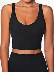 [Sunzel] Women's Longline Sports Bra V-Neck Wirefree Padded Workout Yoga Crop Tank Top with Medium Support