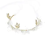 Lurrose Bridal Hair Clip Wedding Flower Girl Headband Rhinestone Pearl Hair Piece Floral Bridal Hairband for Women Girls Communion Party Flower Hair Accessories