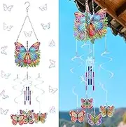 Starnearby DIY Diamond Painting Sun Catcher Wind Chime Set, 5D Double-Sided Diamond Painting Pendant Set, Rotating Wind Chime Craft Set, Hanging Ornaments for Window Decoration (Butterfly B)
