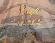 Cynthia Rowley Pastel 50” Tree Skirt with Hope Peace Joy In Gold With Tags