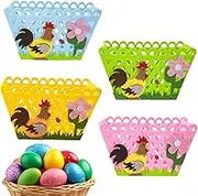 Gungtj Easter Baskets Bags, Rooster Pattern Egg Hunt Felt Bag, Easter Candy Treat Party Favor Basket for Storage Ideas, Grocery Shopping, 19.99x14.48cm, Festival Gift Basket, Single Attribute, Refer