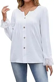 [Eddoyee] Button Down Shirts Women Summer 2025 Fashion Chiffon Blouse Casual Lace Lantern Dressy Loose Top